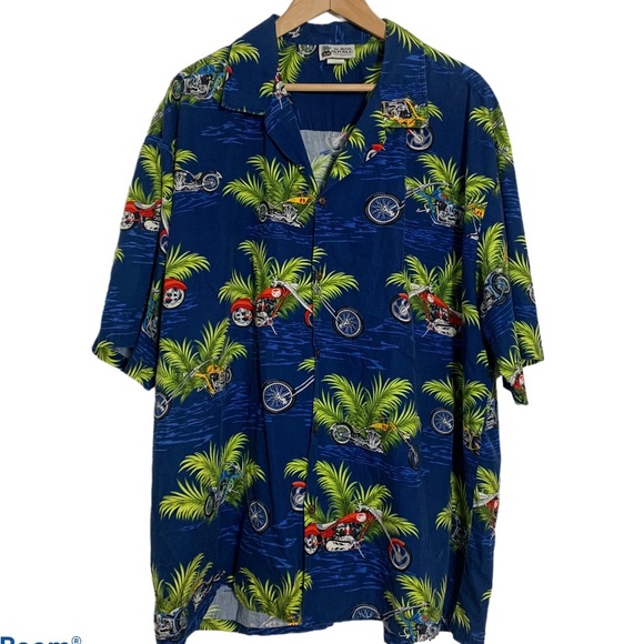 Aloha Republic Other - Aloha Republic Hawaiian Motorcycle Palm Graphic Button Down Shirt Men’s Sz XXL